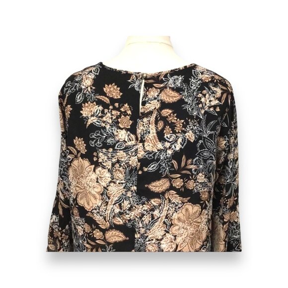 Cato Women’s 3/4 Tulip Sleeve Round Neck Tunic, Black Floral, size L - Picture 5 of 8